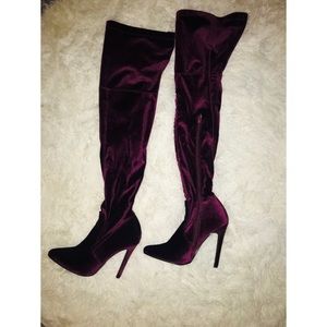 Purple thigh high boots